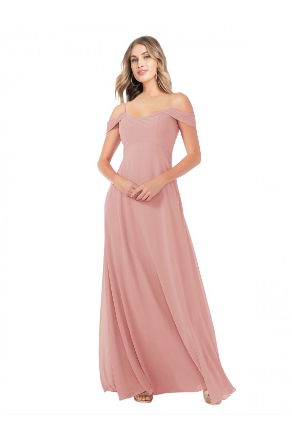 Draped Shoulder Sash Back Chiffon Bridesmaid Dress