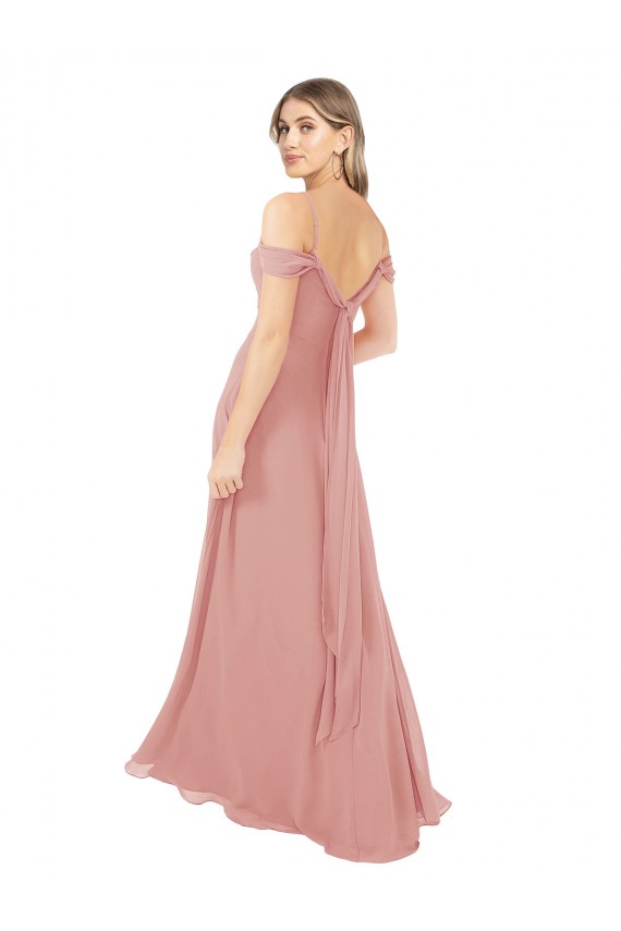 Draped Shoulder Sash Back Chiffon Bridesmaid Dress