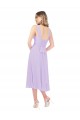 Draped Midi Length Chiffon Cocktail Bridesmaid Dress with Ruched Bodice