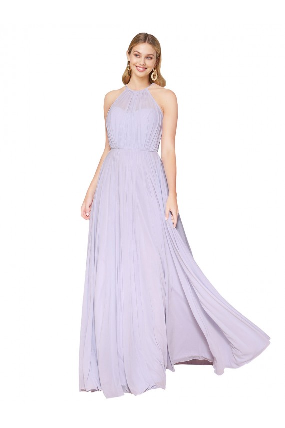 High Neck Halter Shirred Chiffon Bridesmaid Dress / Formal Prom Dress