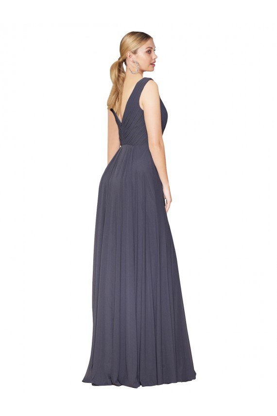 Floor Length High Neck V-Back Chiffon Bridesmaid Dress / Formal Prom Dress