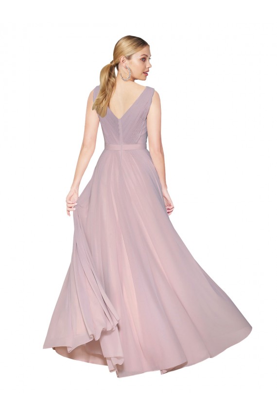 Draped V-Neck Long Chiffon Bridesmaid Dress / Formal Prom Dress with Shirred Bodice