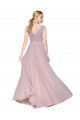 Draped V-Neck Long Chiffon Bridesmaid Dress / Formal Prom Dress with Shirred Bodice