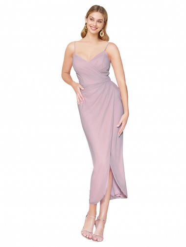 Short Knee Length Chiffon Wrap Bridesmaid Dress / Cocktail Prom Dress with Straps