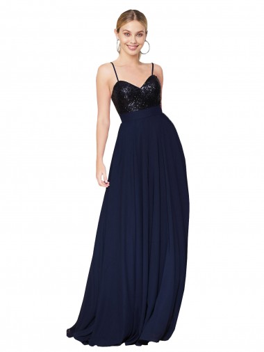 Sweetheart High Neck Sequin Top Long Chiffon Bridesmaid Dress / Prom Dress