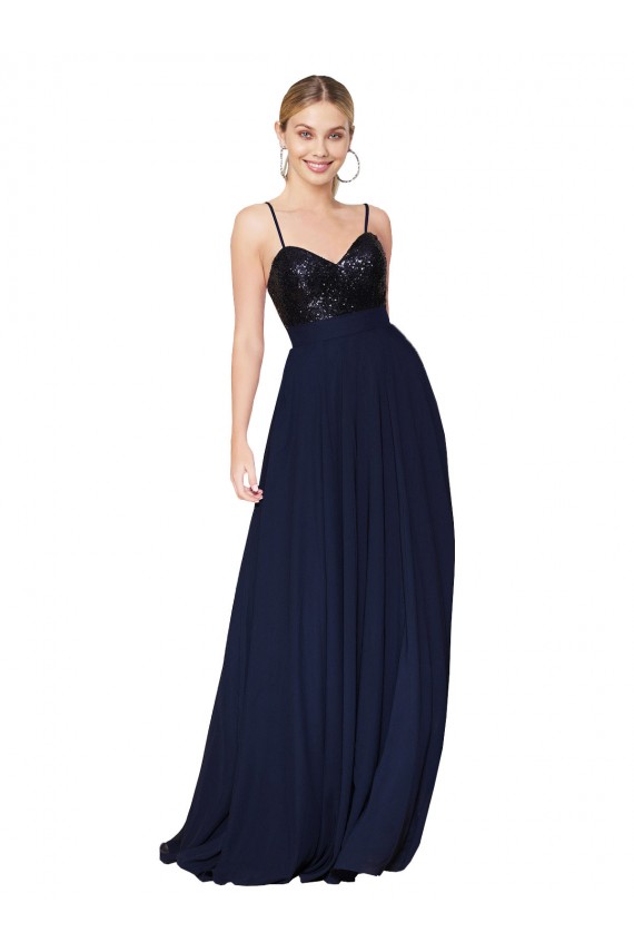 Sweetheart High Neck Sequin Top Long Chiffon Bridesmaid Dress / Prom Dress