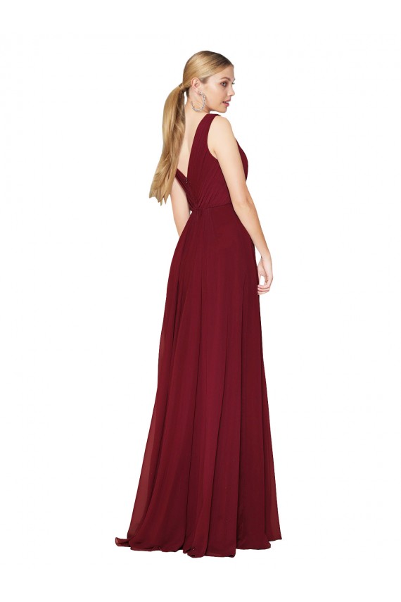 Draped A-Line V-Neck Floor Length Chiffon Bridesmaid Dress / Formal Prom Dress