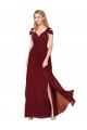 Off the Shoulder Long Chiffon Bridesmaid Dress / Formal Prom Dress with Side Slit