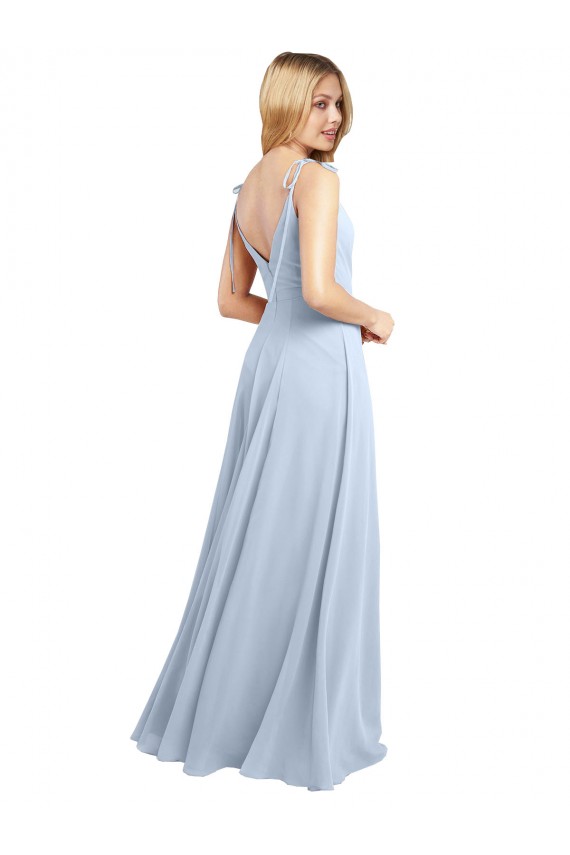 Draped Cowl Neck Tied Straps Long Chiffon Bridesmaid Dress with Slit