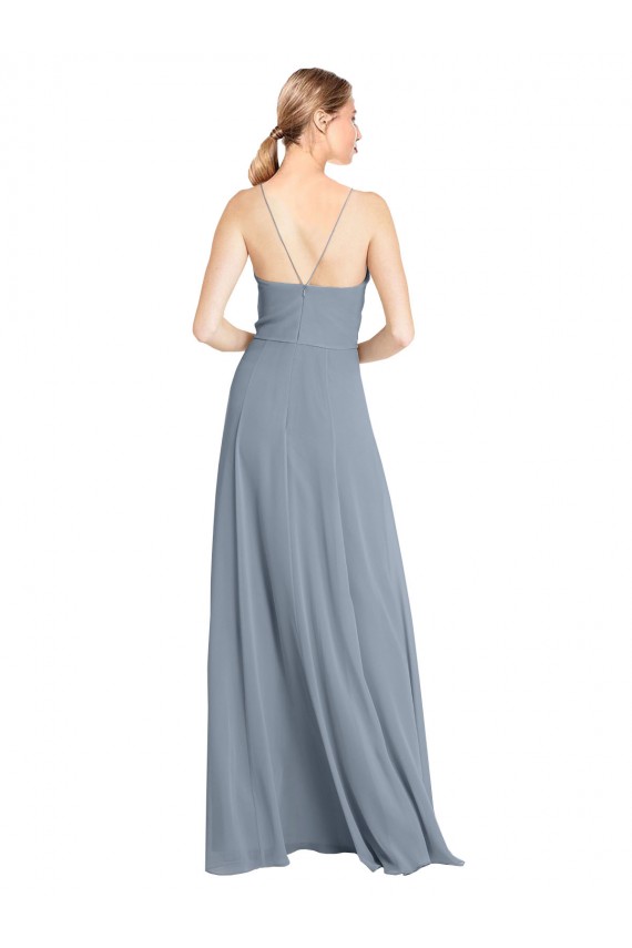 Spaghetti Straps V-Neckline Long Chiffon Bridesmaid Dress with High Slit