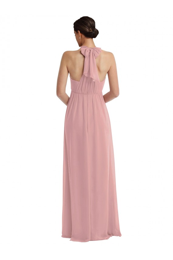 Empire Waist Long Halter Maxi Bridesmaid Dress