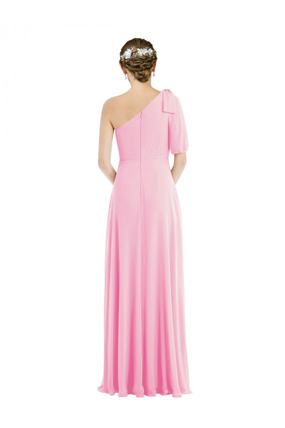 Bow One Shoulder Flounce Sleeve Maxi Bridesmaid Dress