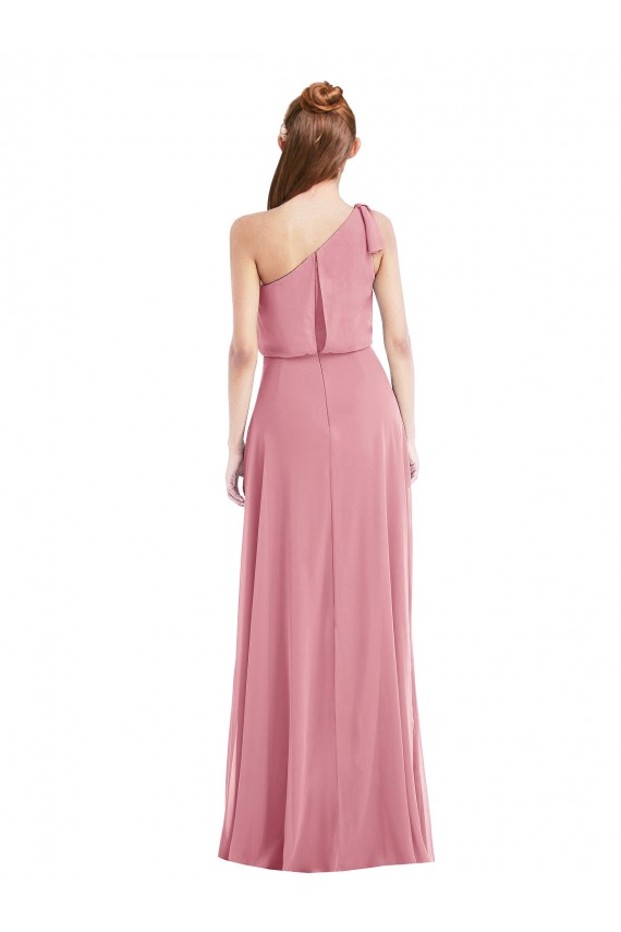 One Shoulder Bow Blouson Bodice Maxi Bridesmaid Dress