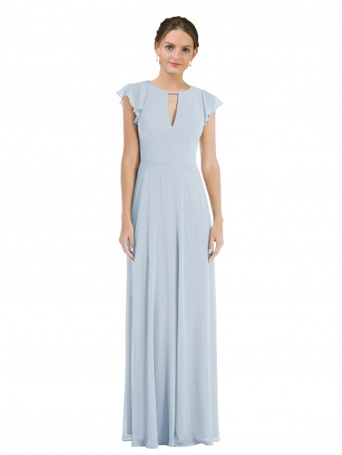 Flutter Sleeve V Keyhole Chiffon Maxi Formal Bridesmaid Dress