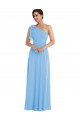 Draped One Shoulder Maxi Bridesmaid Dress with Scarf Bow