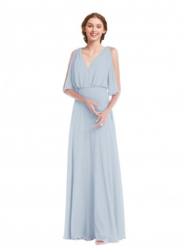 V-Neck Split Sleeves Blouson Bodice Maxi Bridesmaid Dress