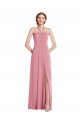 Draped Chiffon Grecian Column Bridesmaid Dress with Front Slit