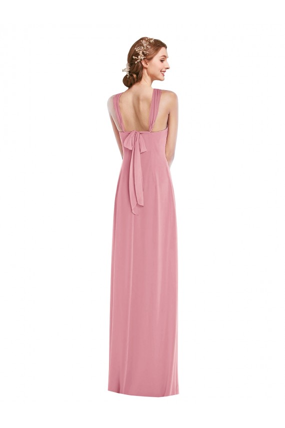 Draped Chiffon Grecian Column Bridesmaid Dress with Front Slit