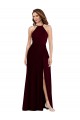 Halter Spaghetti Straps Maxi Bridesmaid Dress with Front Slit