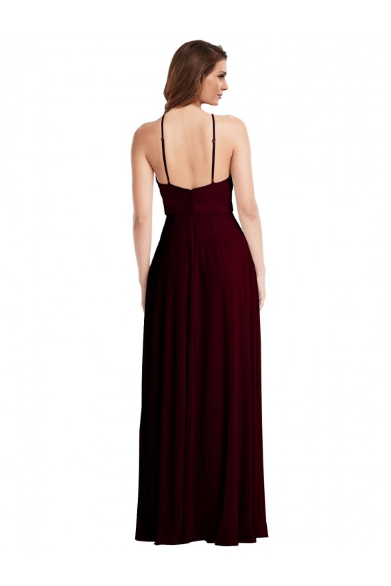 Halter Spaghetti Straps Maxi Bridesmaid Dress with Front Slit