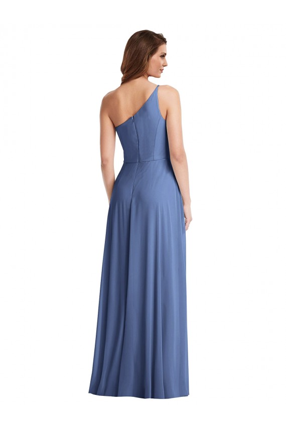 One Shoulder Full Length Maxi Formal Bridesmaid Dress with Flirty Slit