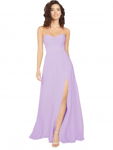 Draped Sweetheart Long Chiffon Bridesmaid Dress with Front Slit