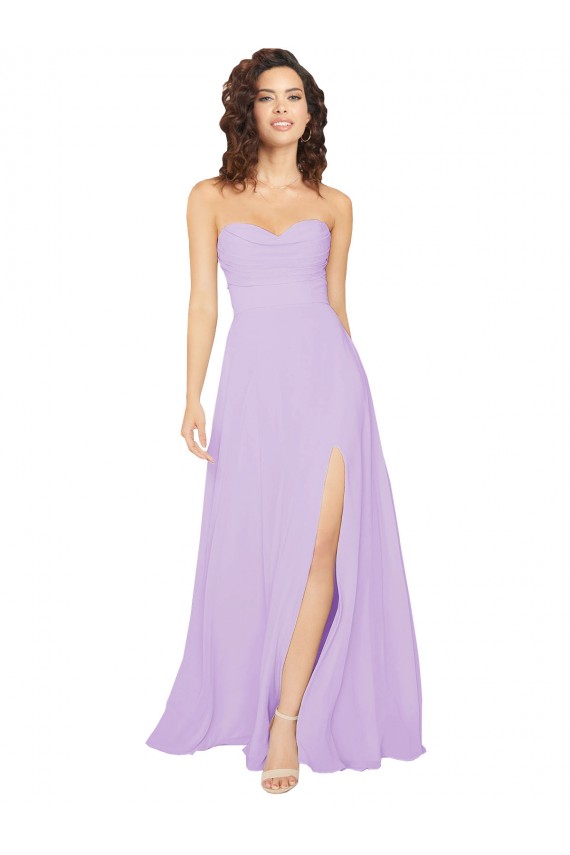 Draped Sweetheart Long Chiffon Bridesmaid Dress with Front Slit