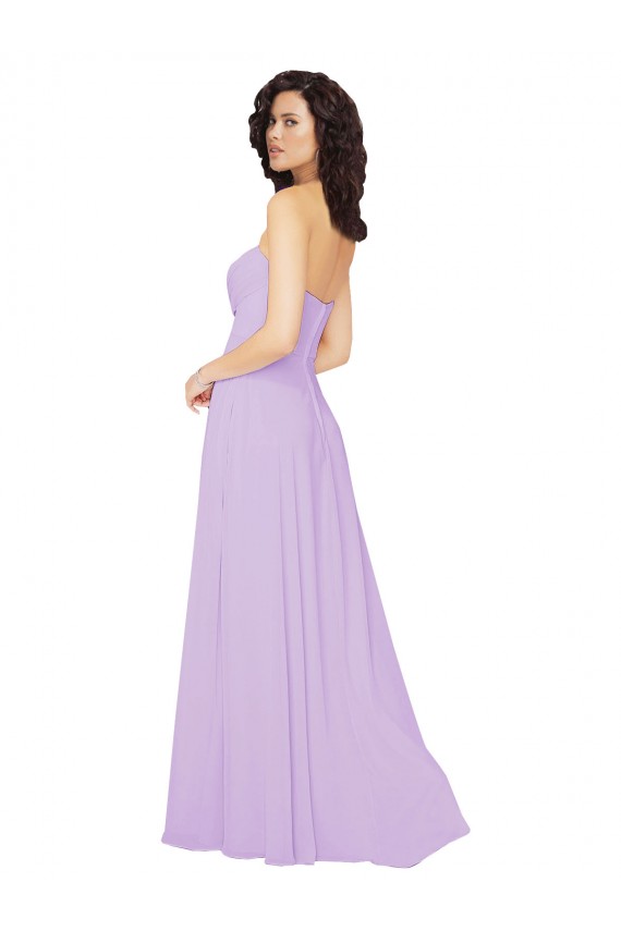 Draped Sweetheart Long Chiffon Bridesmaid Dress with Front Slit