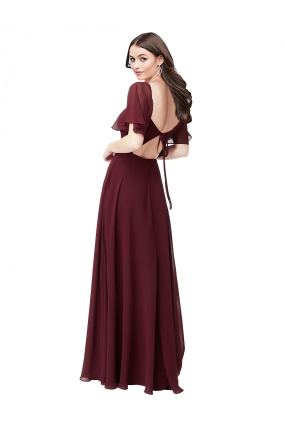 Chiffon Flutter Sleeve Sweetheart Bridesmaid Dress