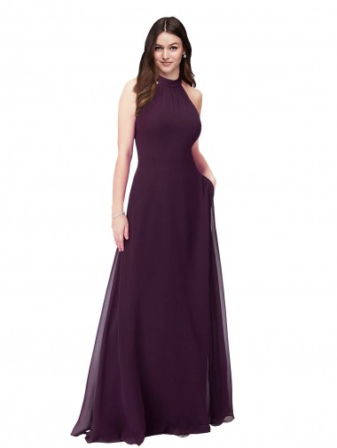 Chiffon High-Halter Bridesmaids Dress with Keyhole Back