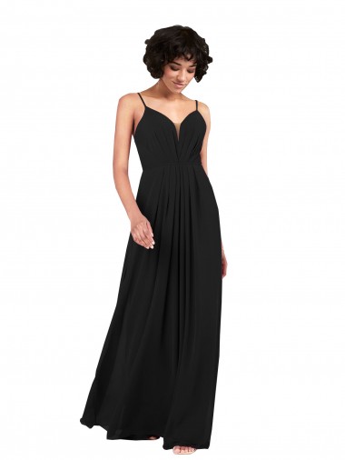 Simple V-Neckline Chiffon Formal Bridesmaid Dress with Pleated Skirt