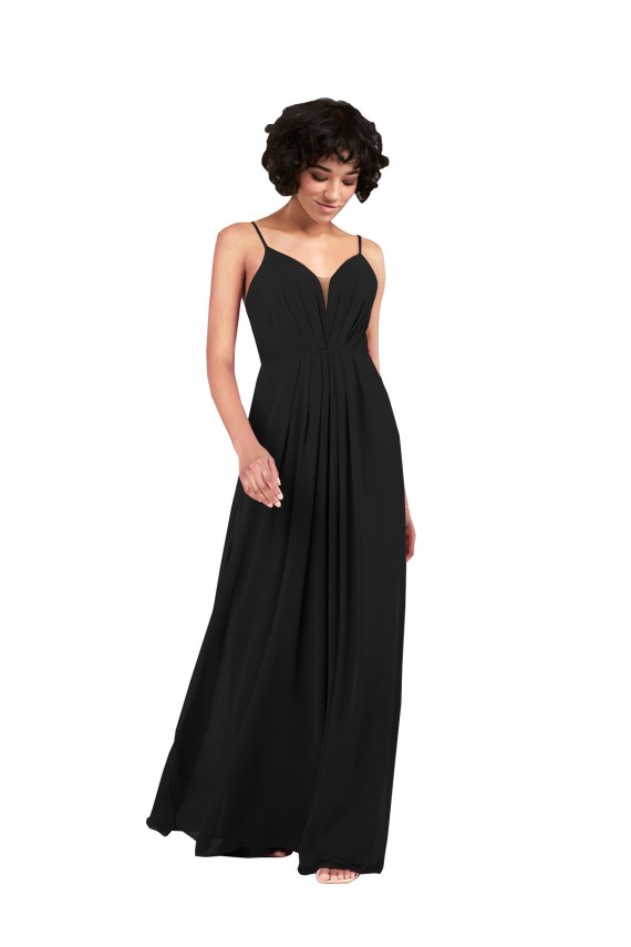 Simple V-Neckline Chiffon Formal Bridesmaid Dress with Pleated Skirt