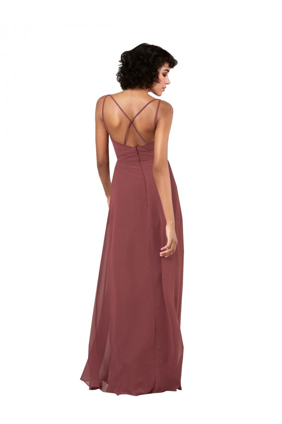 Simple V-Neckline Chiffon Formal Bridesmaid Dress with Pleated Skirt