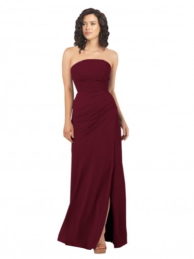 Simple Strapless Chiffon Bridesmaid Dress with Rounded Neckline