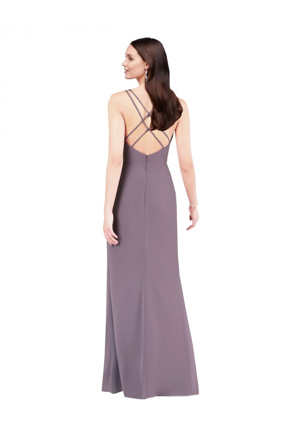 Simple Floor-Length Chiffon Formal Bridesmaid Dress with Criss-Cross Back