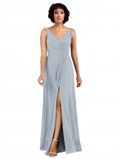 V-Neckline Wrapped Chiffon Bridesmaid Dress with Skirt Slit