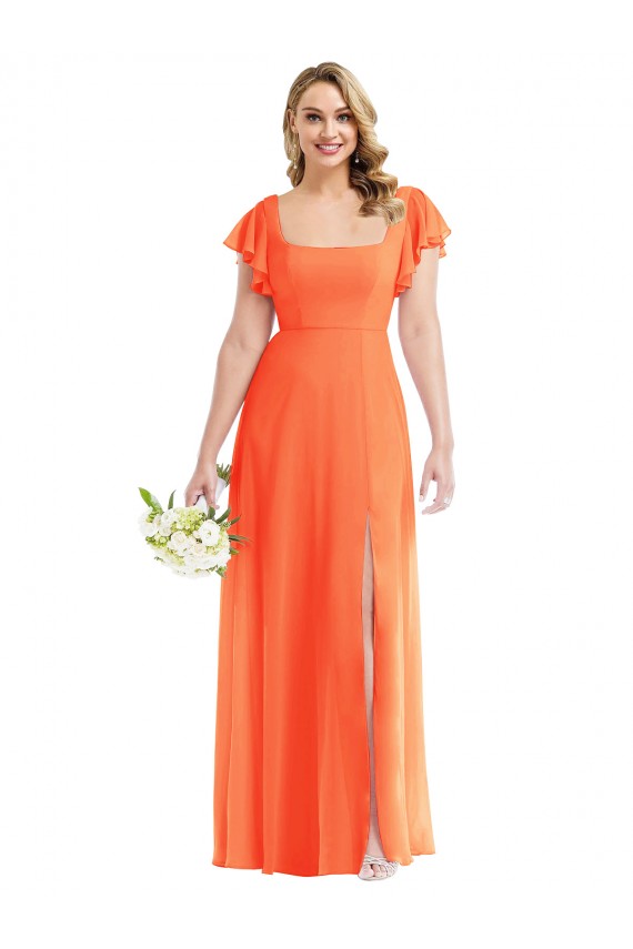 Flutter Sleeves Scoop Open Back Chiffon Maxi Bridesmaid Dress