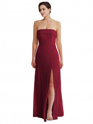 Cuffed Strapless Maxi Formal Bridesmaid Dress with Front Slit