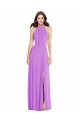 Halter Backless Maxi Formal Bridesmaid Dress with Button Ruffle Placket