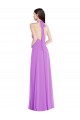 Halter Backless Maxi Formal Bridesmaid Dress with Button Ruffle Placket