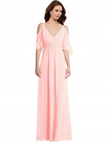 Cold Shoulder Draped Wrap Maxi Bridesmaid Dress