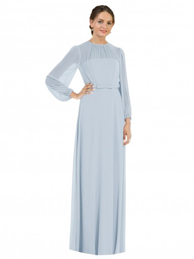 Strapless Chiffon Maxi Formal Bridesmaid Dress with Puff Sleeve Blouson Overlay