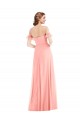 Off the Shoulder Ruffle Cuff Sleeve Chiffon Maxi Bridesmaid Dress