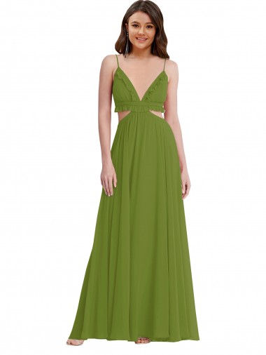 Ruffled Chiffon Cutout Maxi Bridesmaid Dress