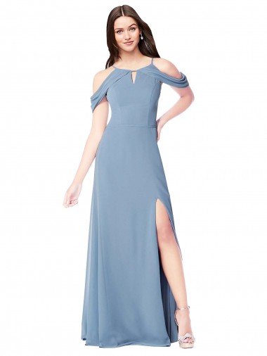 High Neck Chiffon Bridesmaid Dress with Draped Sleeves