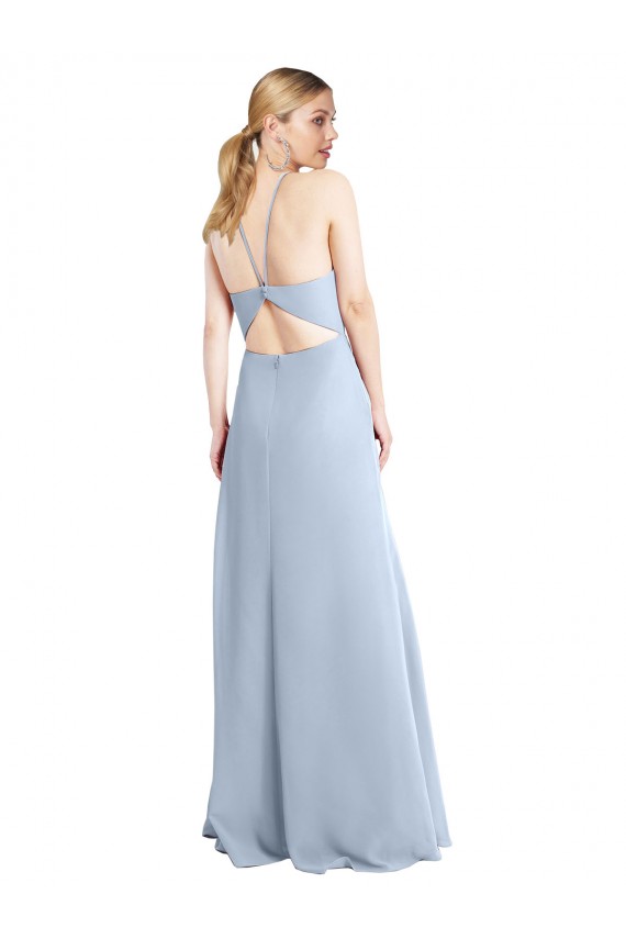 Halter Neck Long Chiffon Bridesmaid Dress with Strappy Back and Daring Side Slit