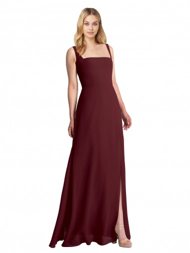 Square Neckline Soft A-Line Chiffon Bridesmaid Dress with Side Slit