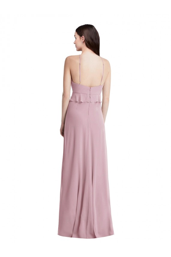 Bias Ruffle Empire Waist Halter Maxi Bridesmaid Dress