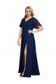 Chiffon V-Neck Short Sleeves Long Formal Bridesmaid Dress / Prom Dress with High Slit