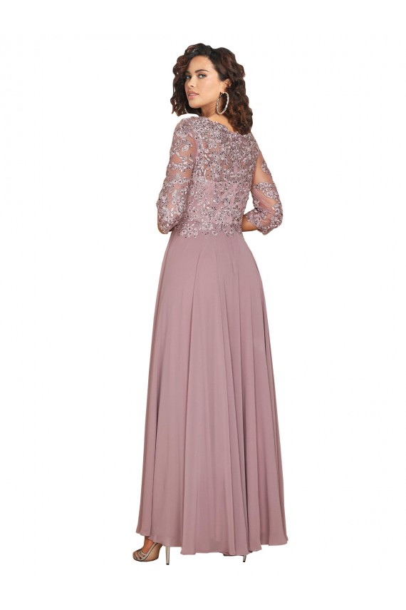 Hand-Beaded Bodice V-Neckline Long Sleeves Chiffon Bridesmaid Dress / Prom Dress